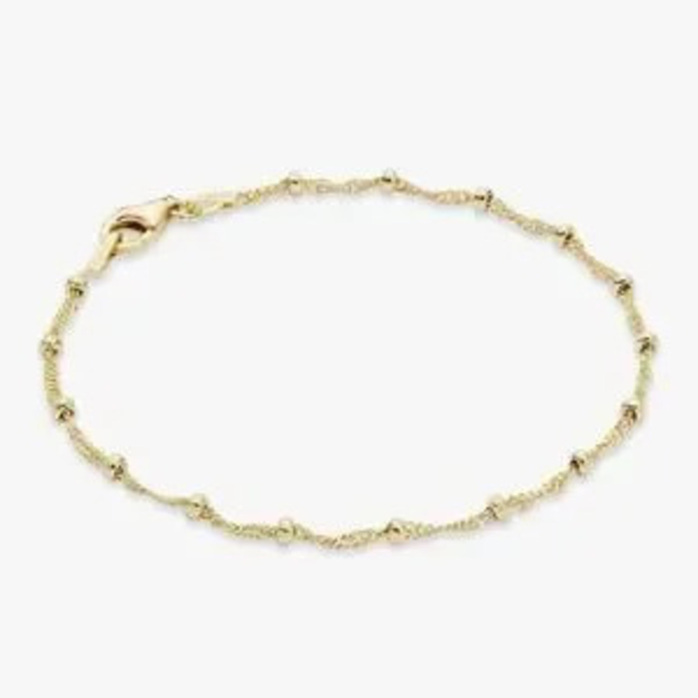 NEW?18Kt Gold Plated Singapore Bead Chain Station Bracelet